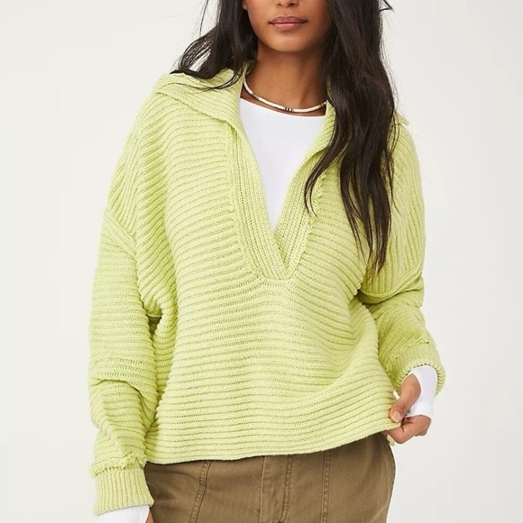 Free People Sweaters - Free People Lime Green V-Neck Sweater
